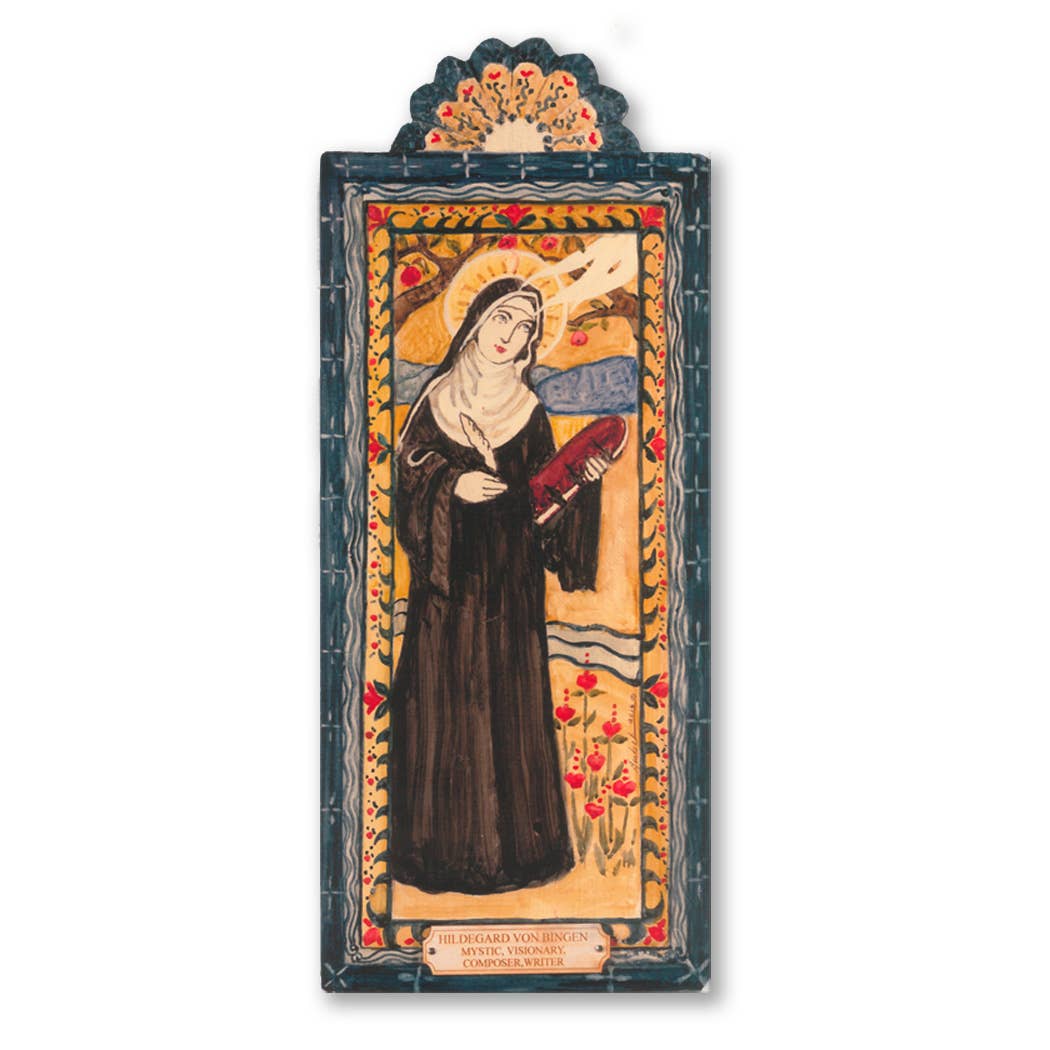 St. Hildegard Von Bingen | Mystics, Writers & Visionaries | Wooden Pocket Plaque - Spiral Circle