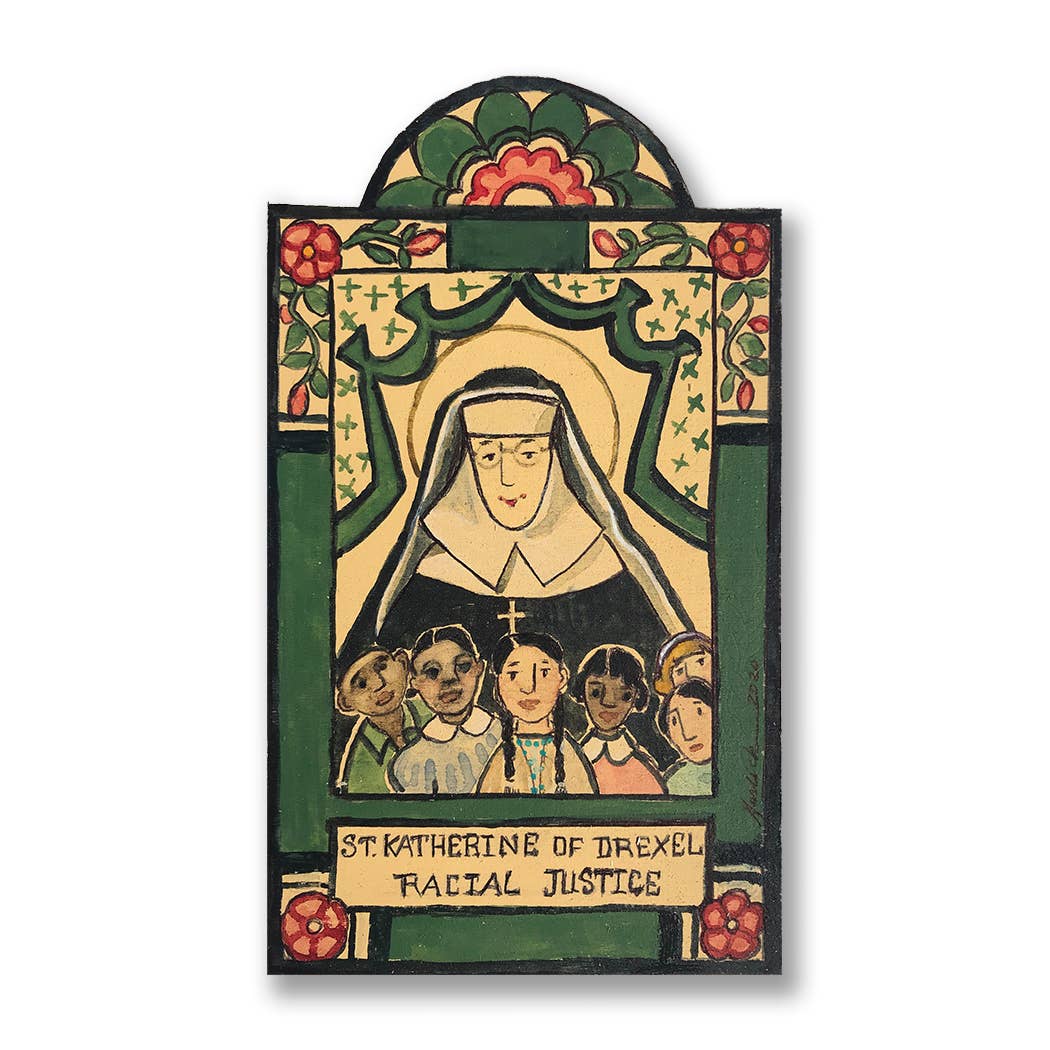 St. Katherine of Drexel | Patronage of Racial Justice | Wooden Pocket Plaque - Spiral Circle