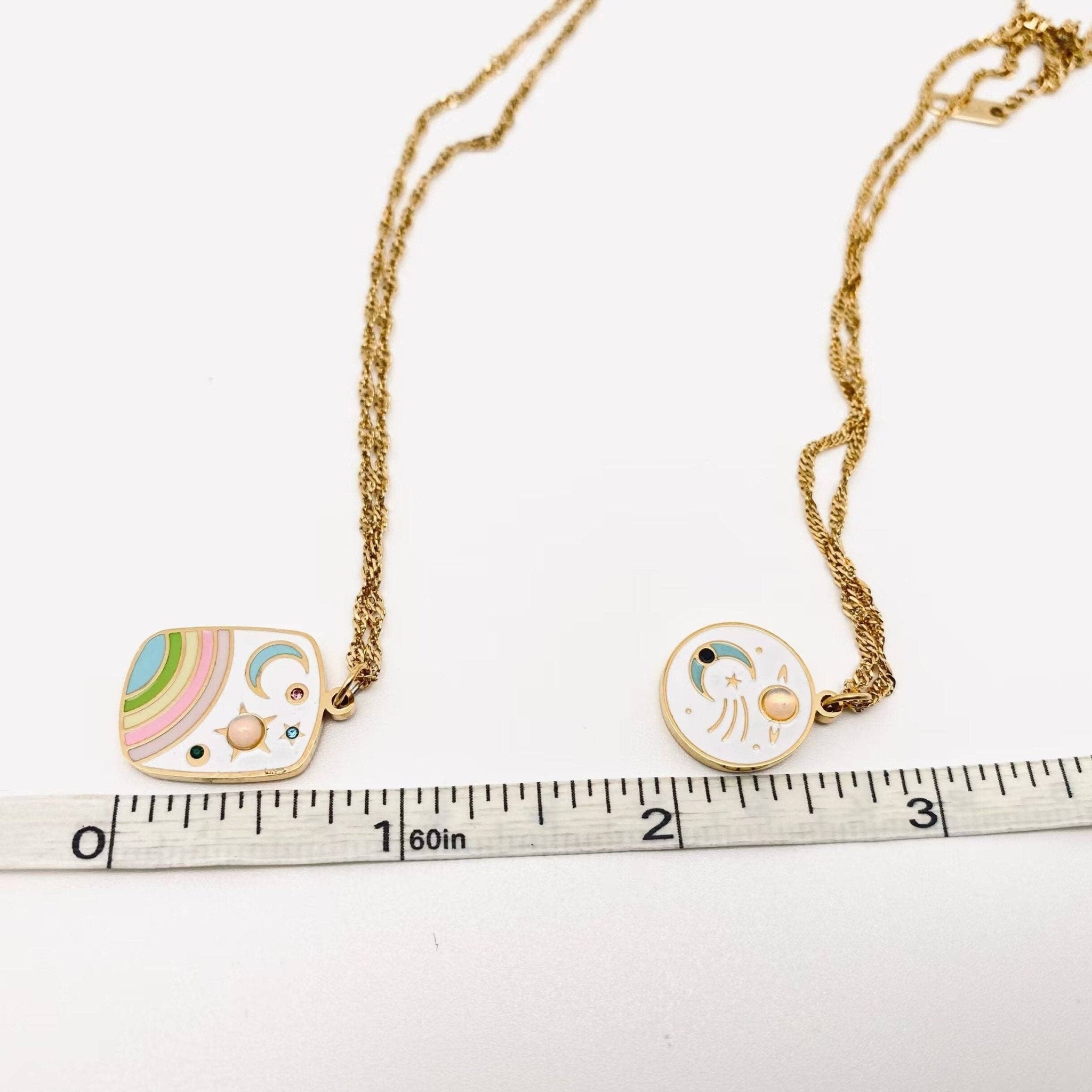 Star Moon Rainbow Necklace - Spiral Circle