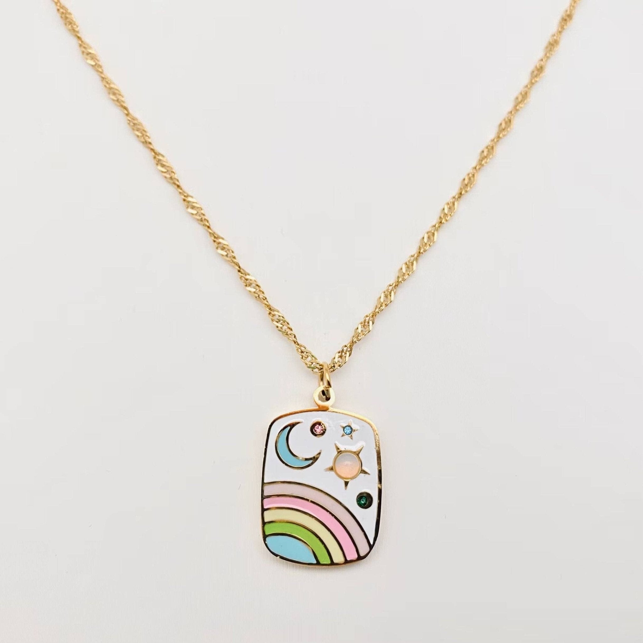 Star Moon Rainbow Necklace - Spiral Circle