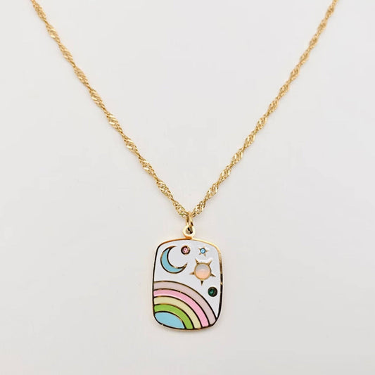 Star Moon Rainbow Necklace - Spiral Circle