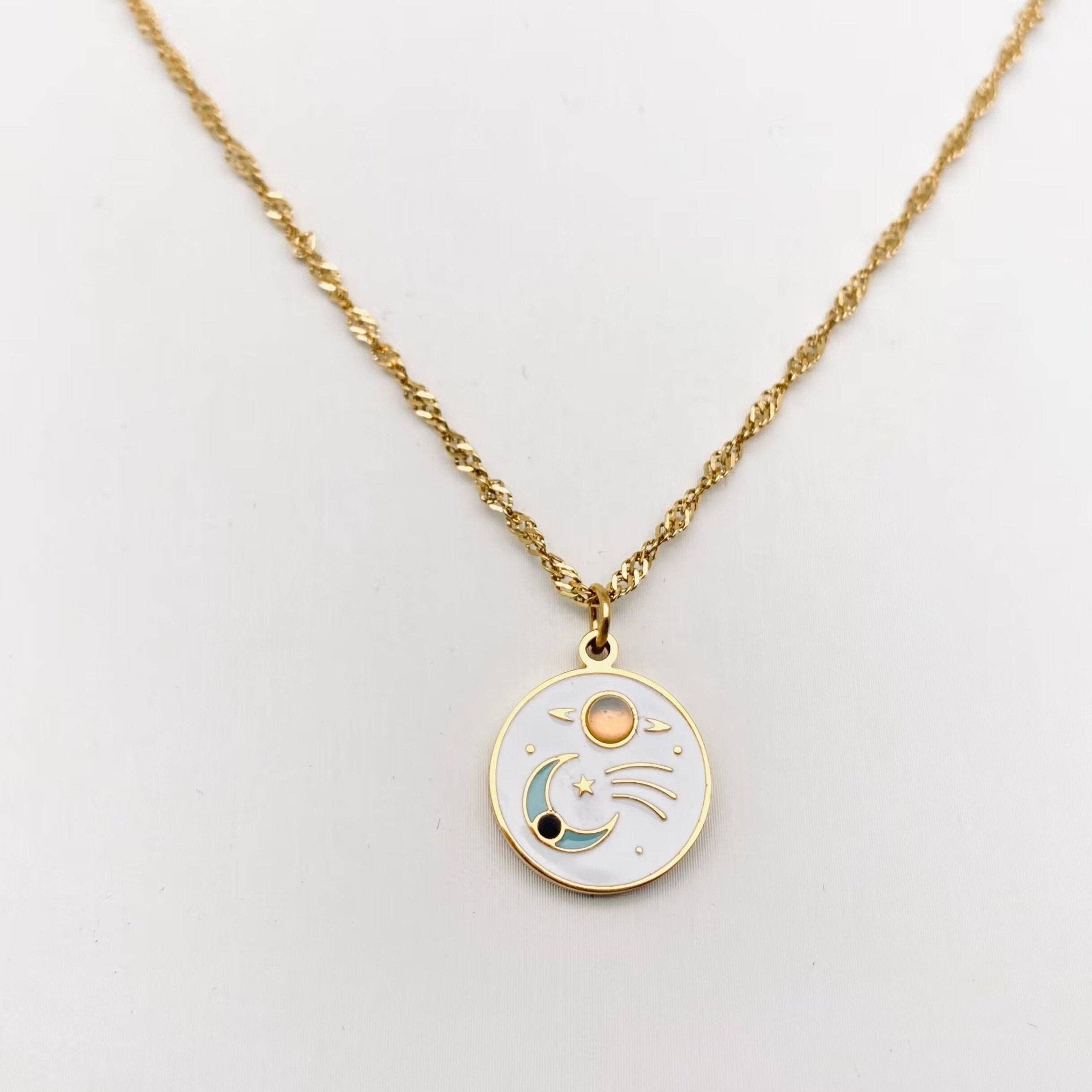 Star Moon Rainbow Necklace - Spiral Circle