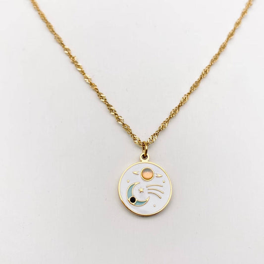 Star Moon Rainbow Necklace - Spiral Circle