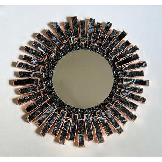Starburst 20" |Rose Gold Plated Agate Mirror |Blue Black Agate - Spiral Circle