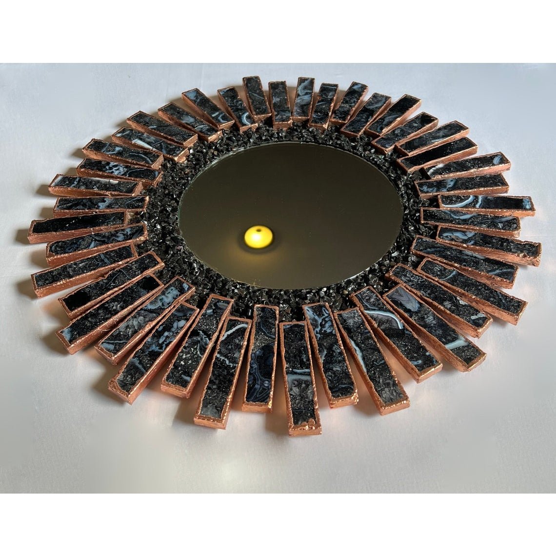 Starburst 20" |Rose Gold Plated Agate Mirror |Blue Black Agate - Spiral Circle