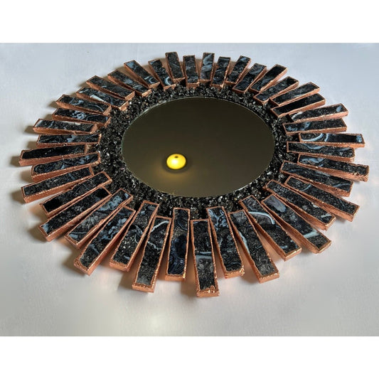 Starburst 20" |Rose Gold Plated Agate Mirror |Blue Black Agate - Spiral Circle