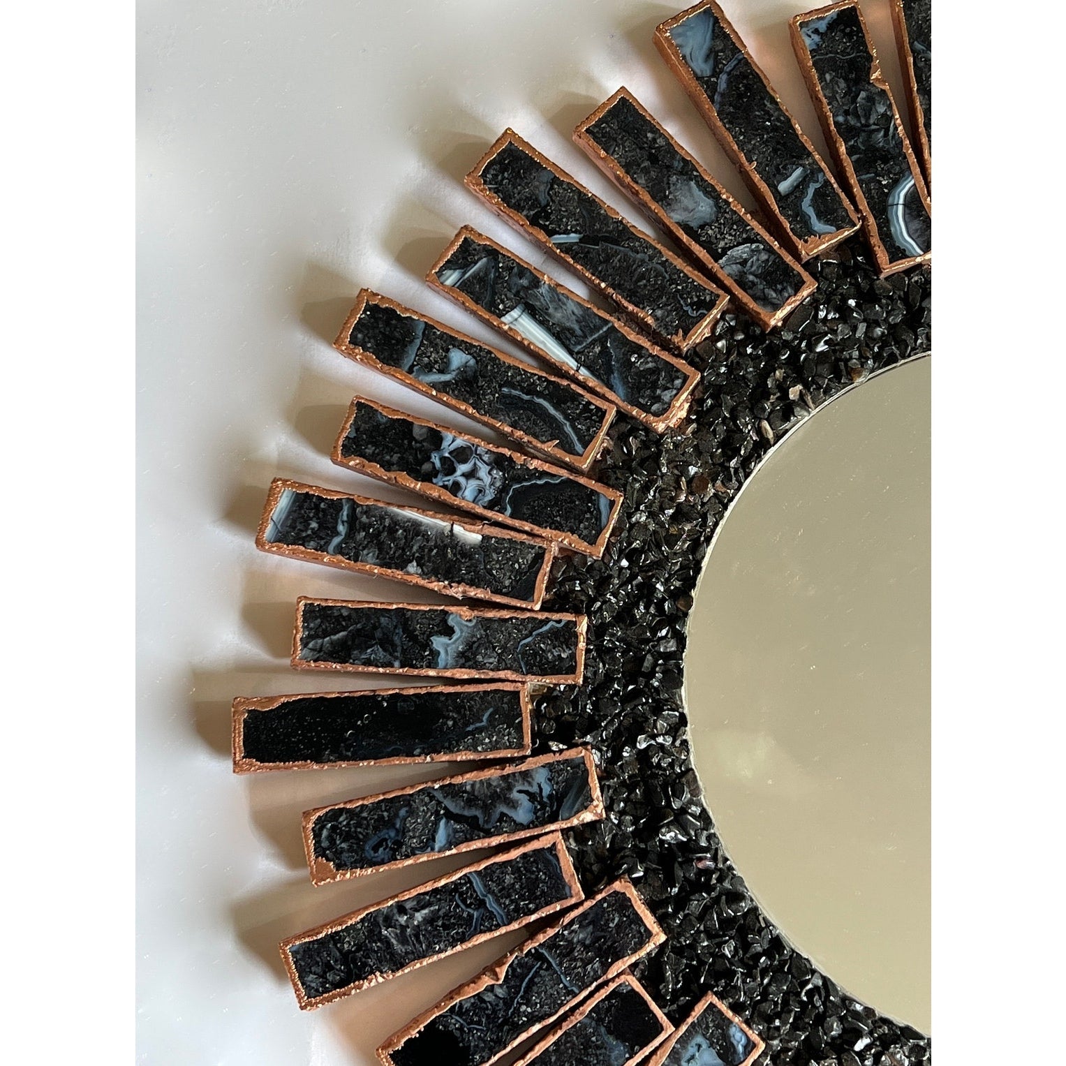 Starburst 20" |Rose Gold Plated Agate Mirror |Blue Black Agate - Spiral Circle