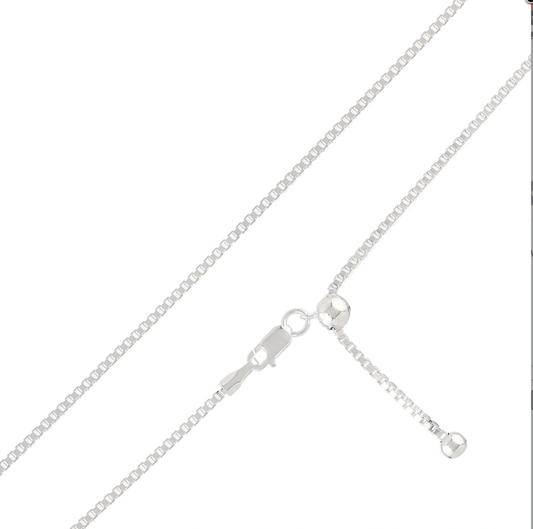 Sterling Silver Box Chain | Adjustable 20” - Spiral Circle