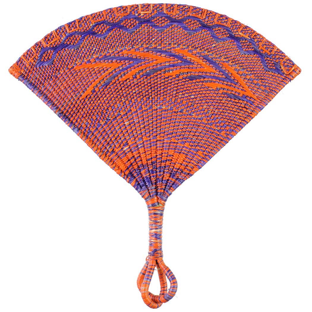 Straw Hand Fan Accessory Handwoven in Togo | Orange & Purple - Spiral Circle