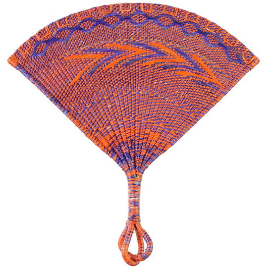 Straw Hand Fan Accessory Handwoven in Togo | Orange & Purple - Spiral Circle