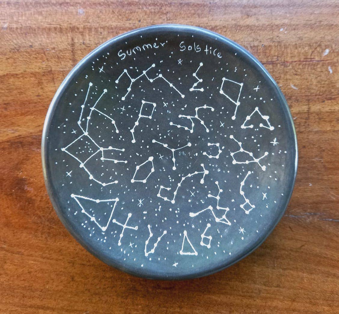 Summer Solstice Constellations Ceramic Ring Dish - Spiral Circle