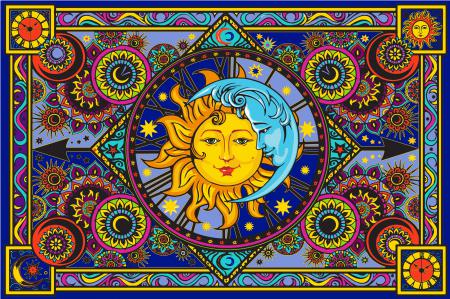 Sun Moon Clock Tapestry - Spiral Circle
