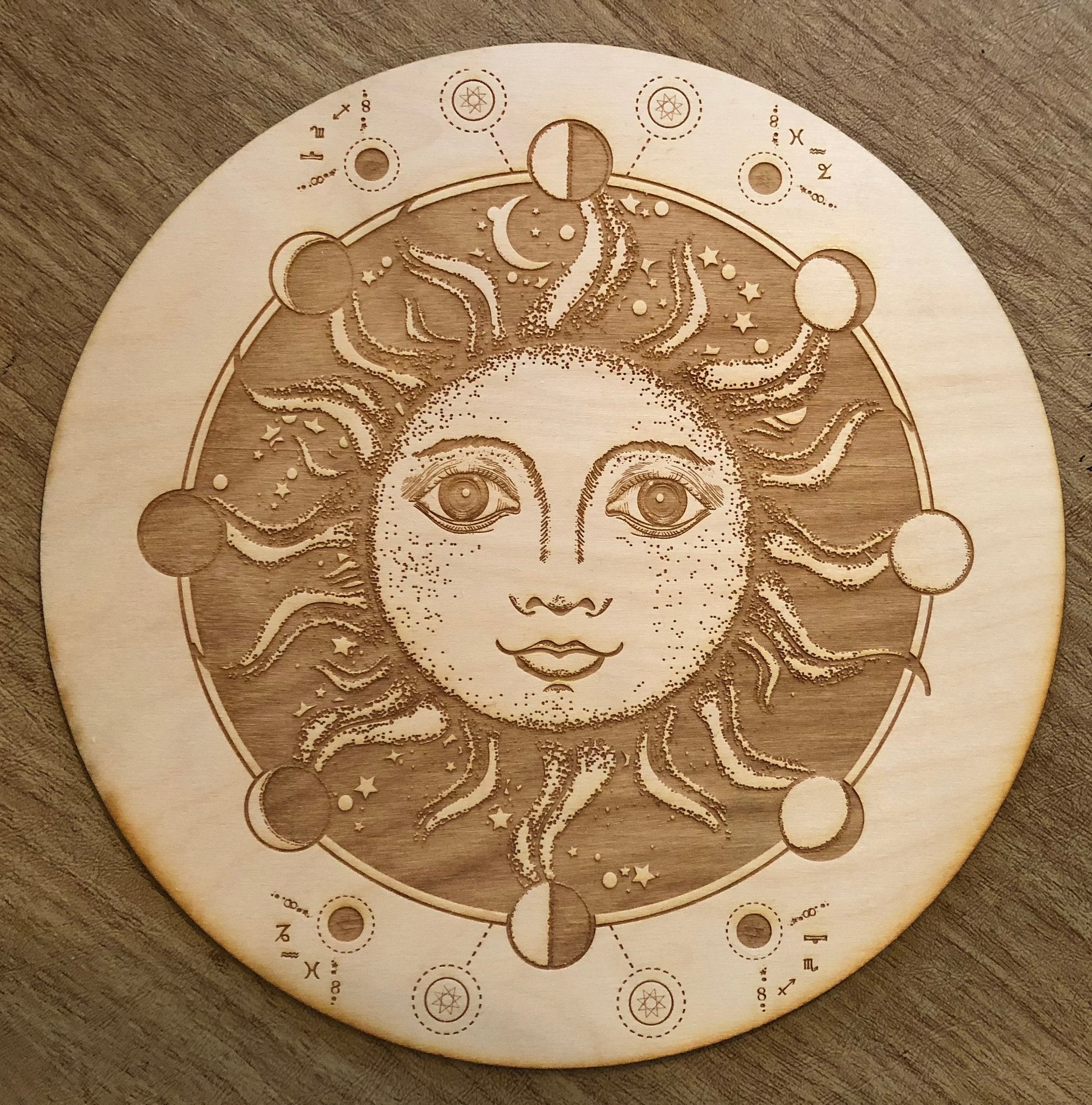 Sun Moon Phase Crystal Grid | 6 inches - Spiral Circle