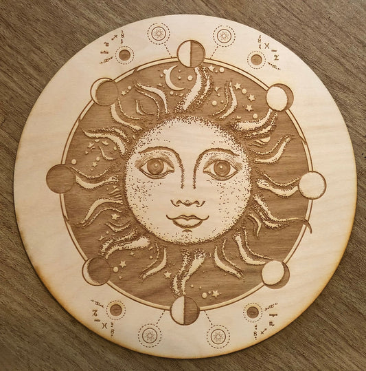 Sun Moon Phase Crystal Grid | 6 inches - Spiral Circle