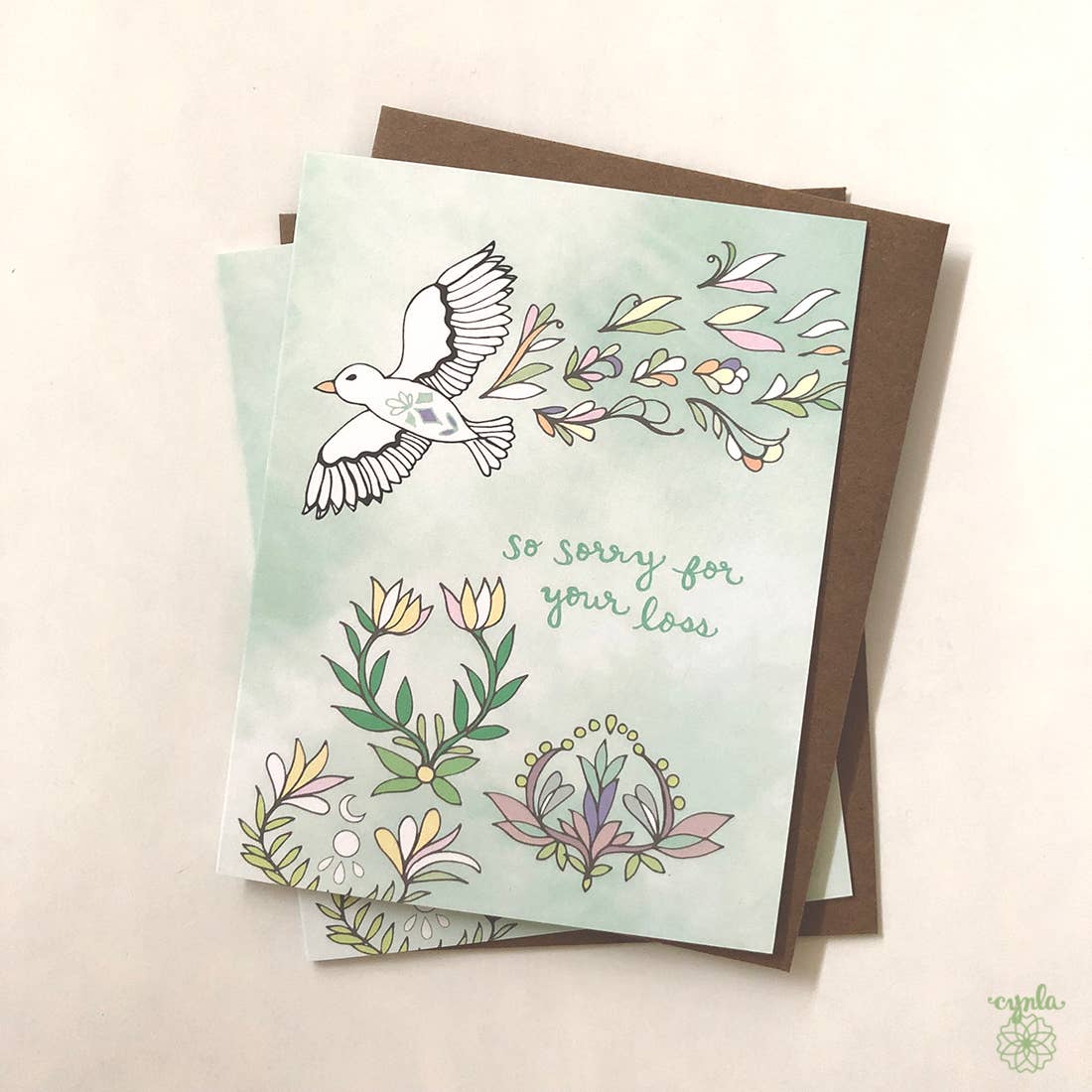 Sympathy card - So sorry for your loss bird - Spiral Circle