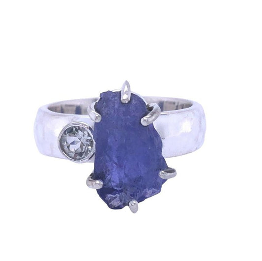 Tanzanite & White Topaz Grace Ring | Sterling Silver - Spiral Circle