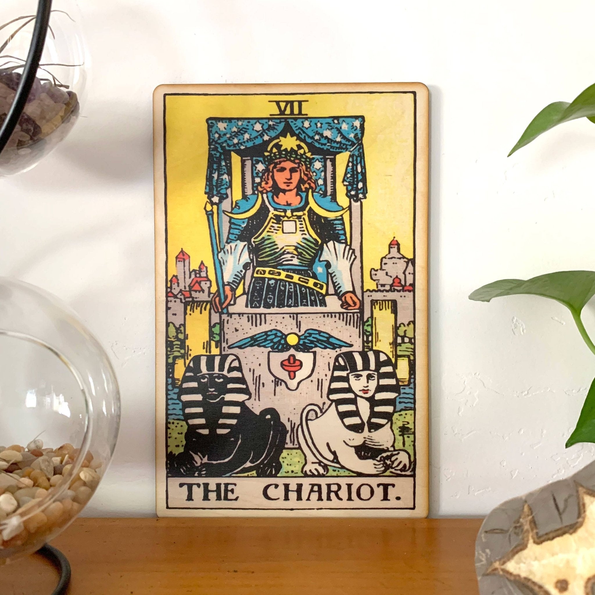 Tarot - 7 - The Chariot Full Color Wood Wall Art - Spiral Circle