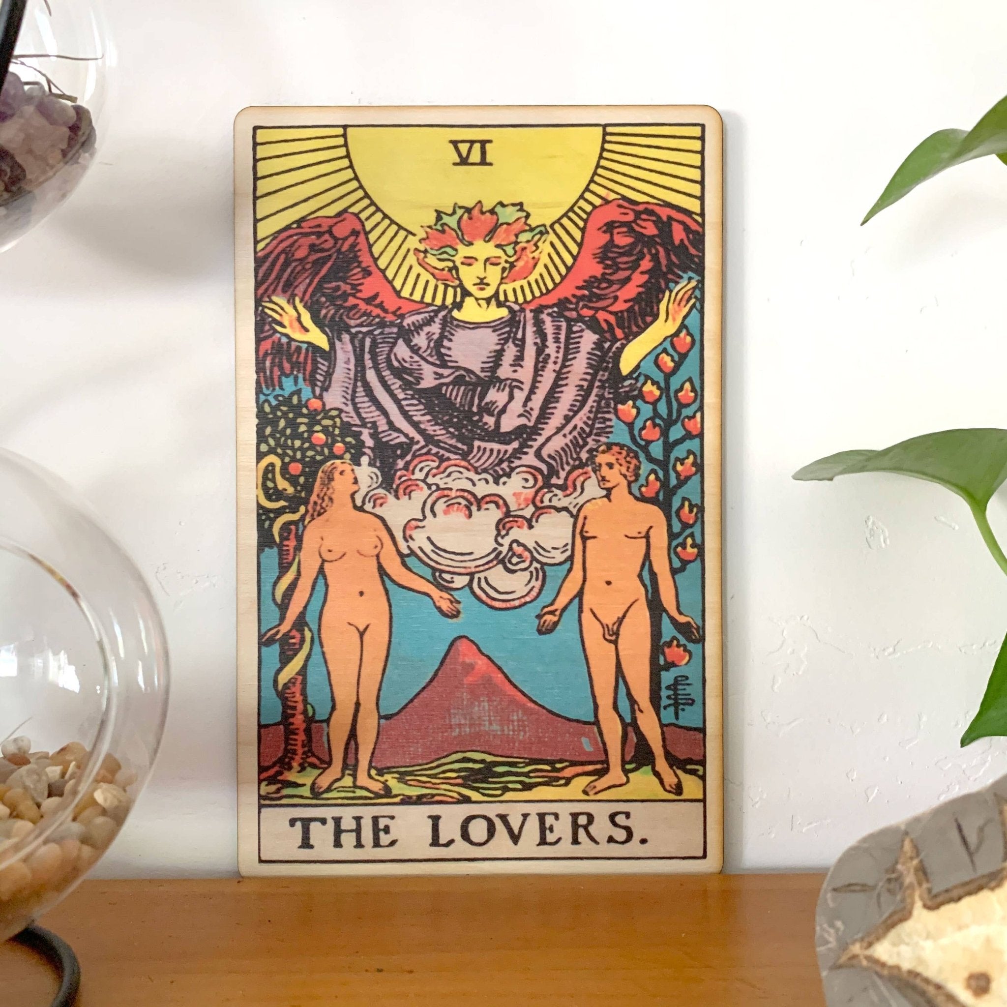 Tarot | The Lovers Full Color Wood Wall Art - Spiral Circle