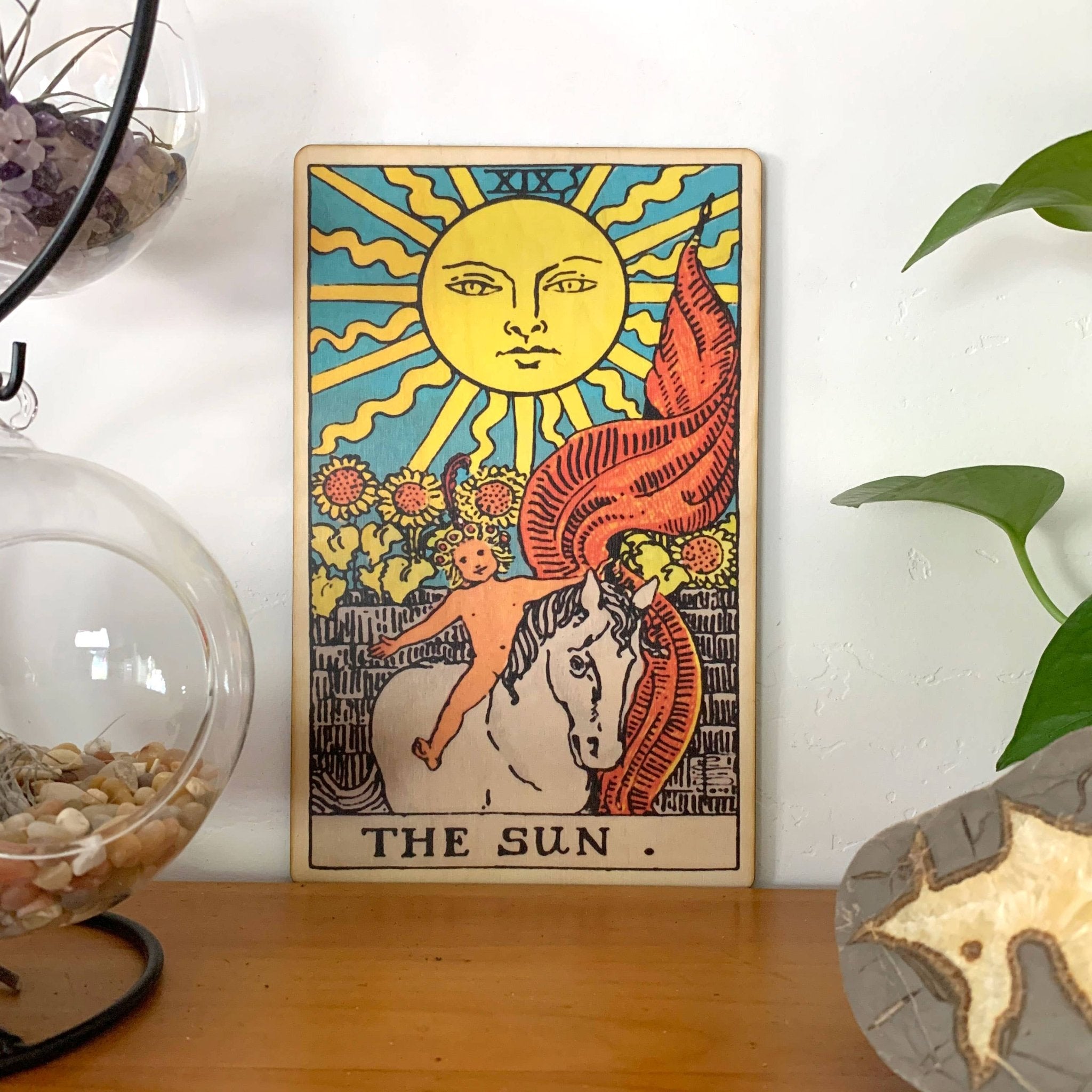 Tarot | The Sun Full Color Wood Wall Art - Spiral Circle