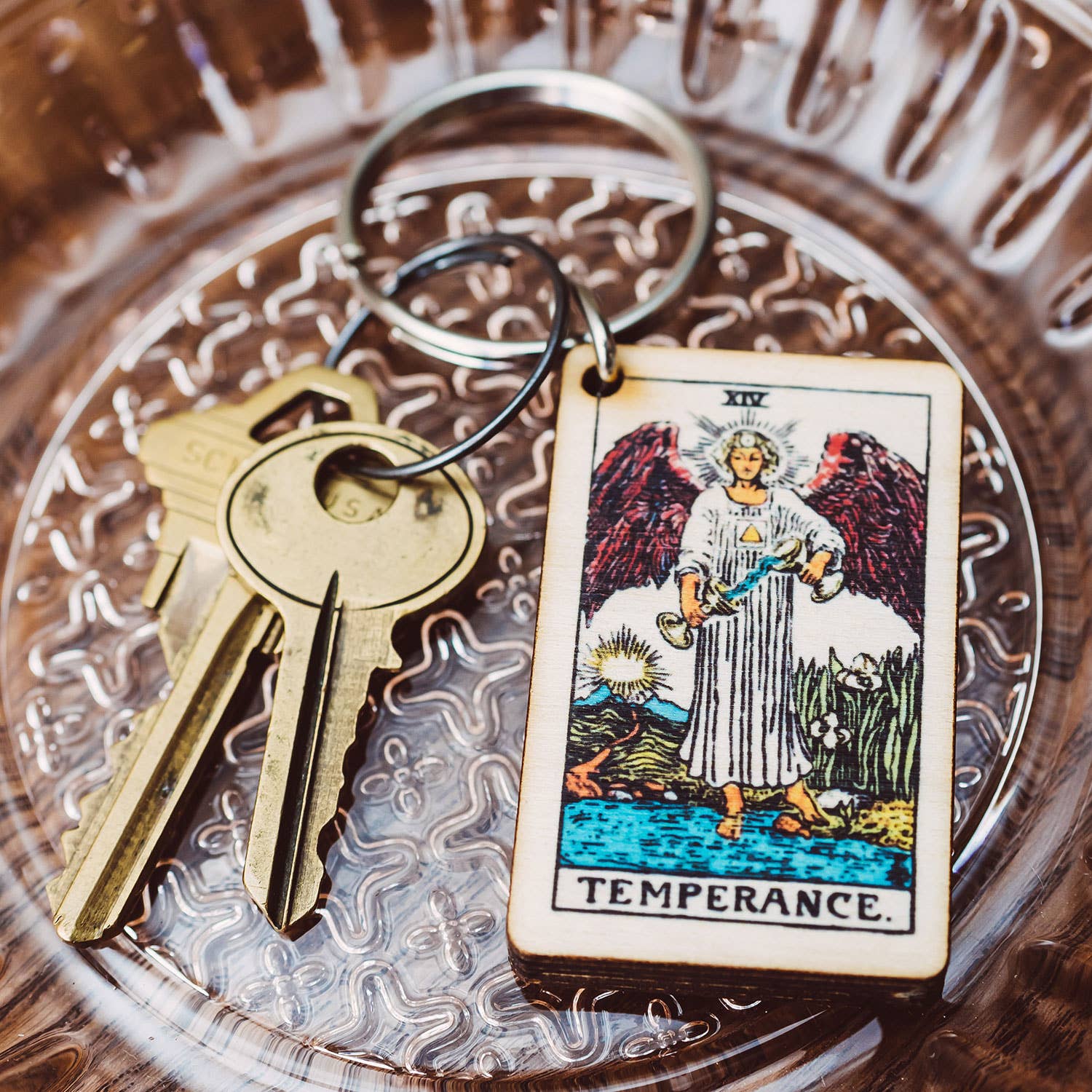 Temperance | Tarot | Full Color Wooden Keychain - Spiral Circle