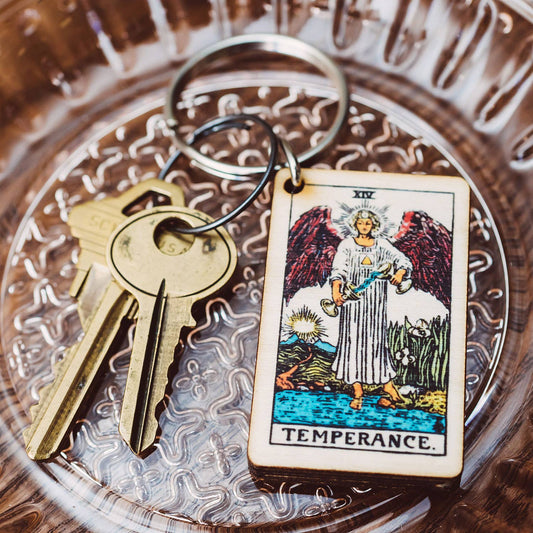 Temperance | Tarot | Full Color Wooden Keychain - Spiral Circle