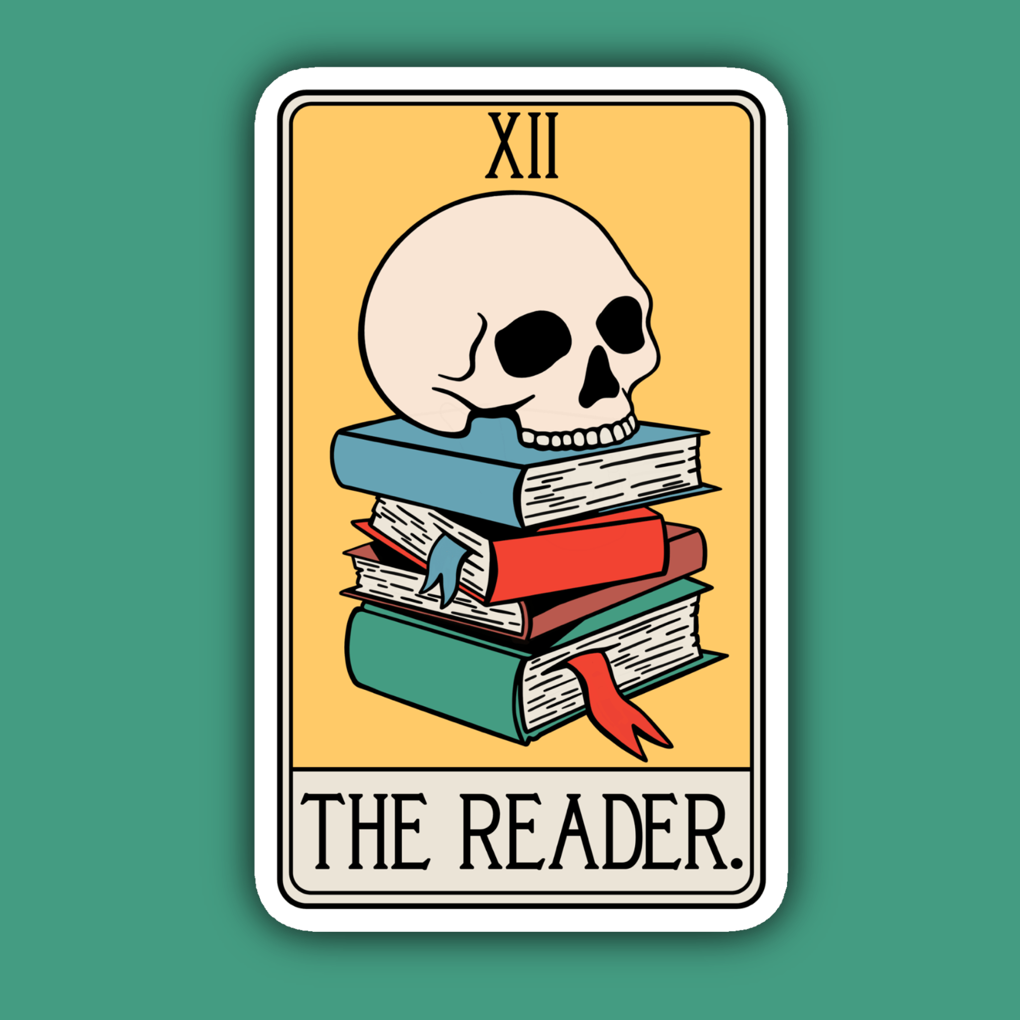 The Reader Tarot Card Skull Books Sticker - Spiral Circle