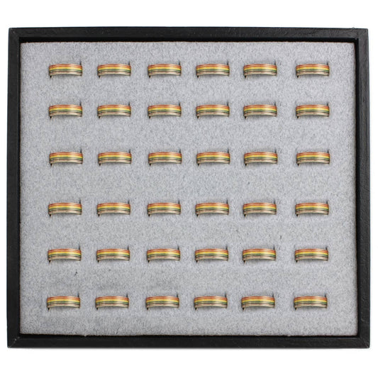 Thin Stripe Rainbow Enamel Gold Rings - Spiral Circle