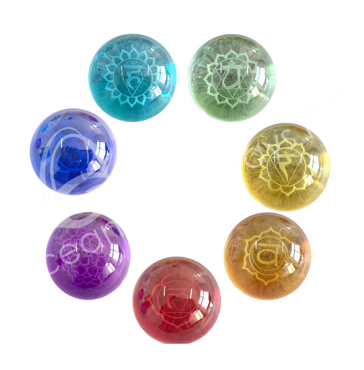 Throat Chakra Glass Sphere | Laser Etched | 2 inch - Spiral Circle