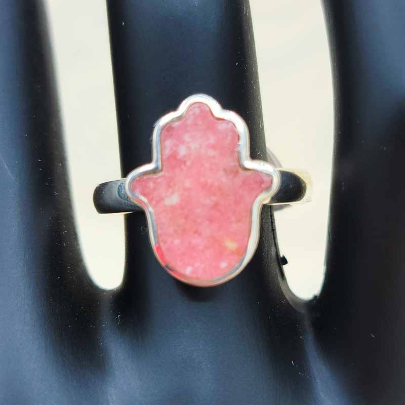 Thulite Hamsa Hand Ring | Sterling Silver - Spiral Circle