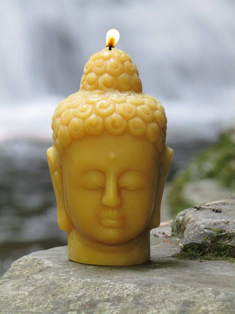 Tibetan Buddha Head Candle | Yellow | Beeswax - Spiral Circle