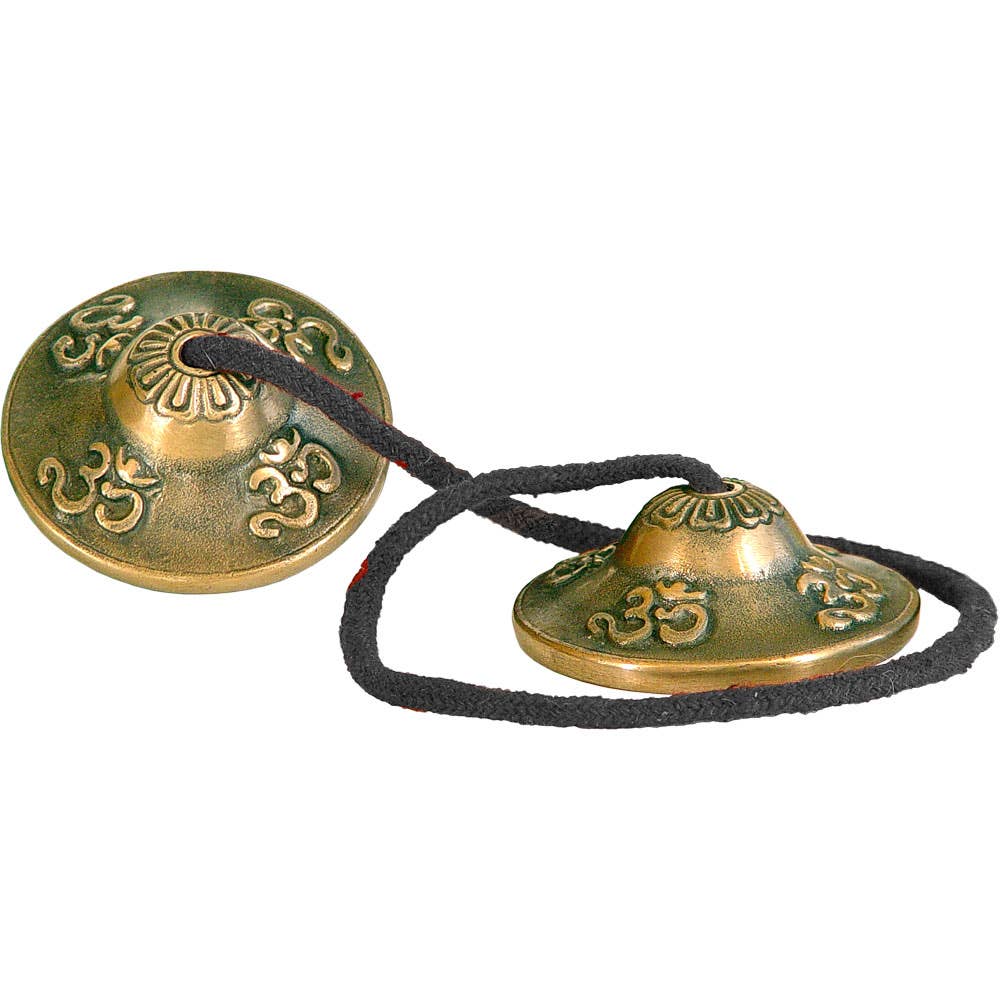 Tibetan Tingshas Small Om Embossed (Each) - Spiral Circle
