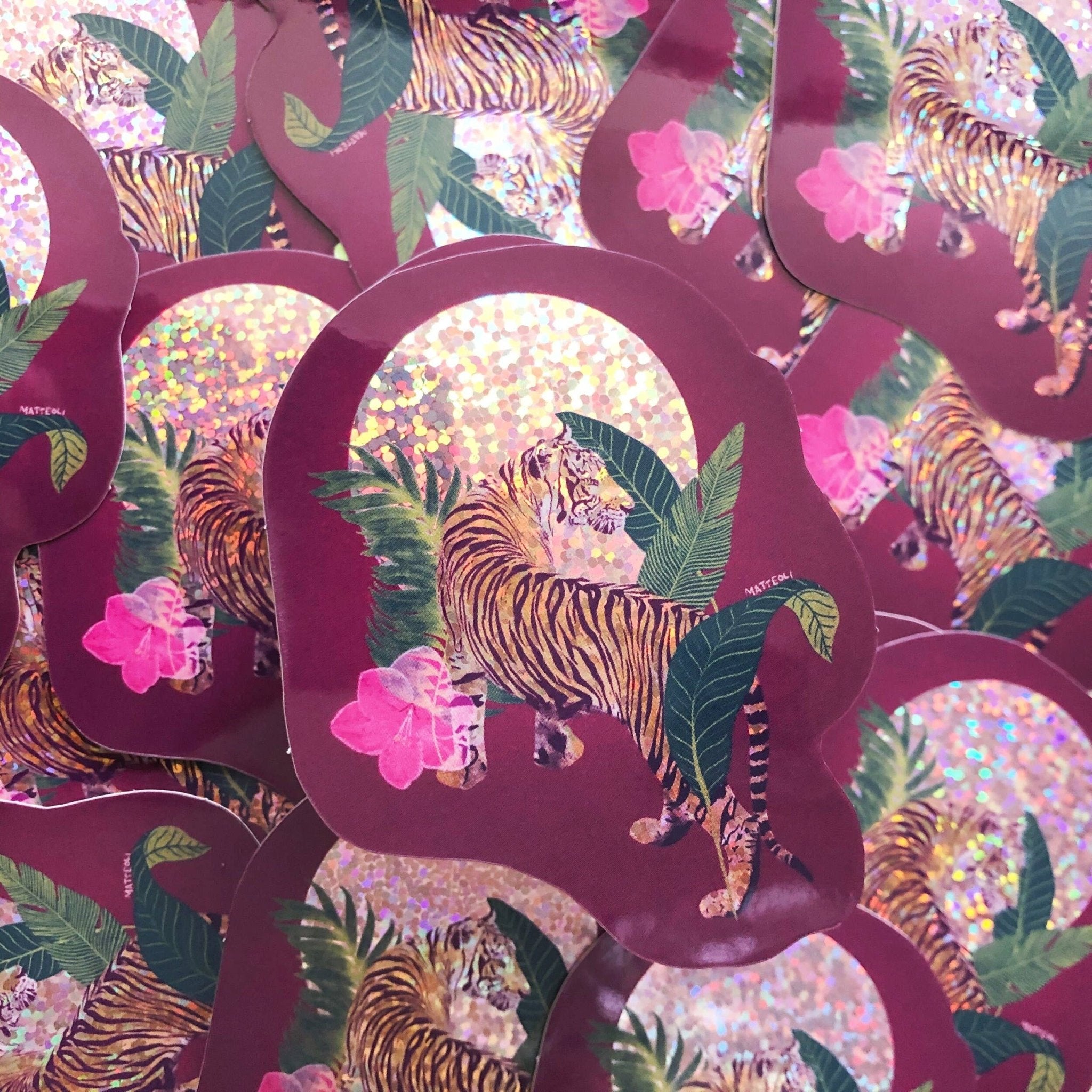 Tiger Moon Glitter Sticker - Spiral Circle