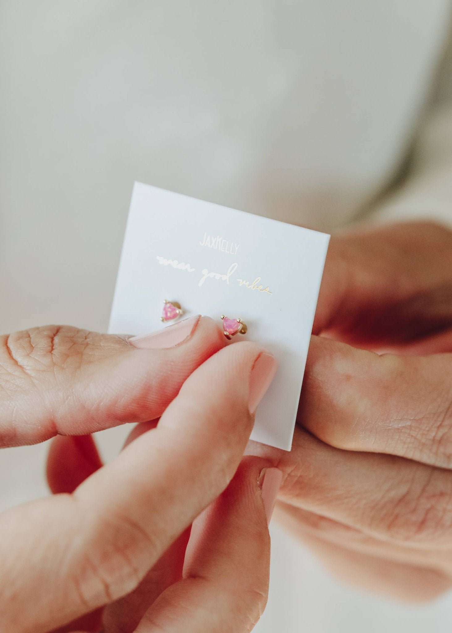 Tiny Pink Opal Heart Earring - Spiral Circle