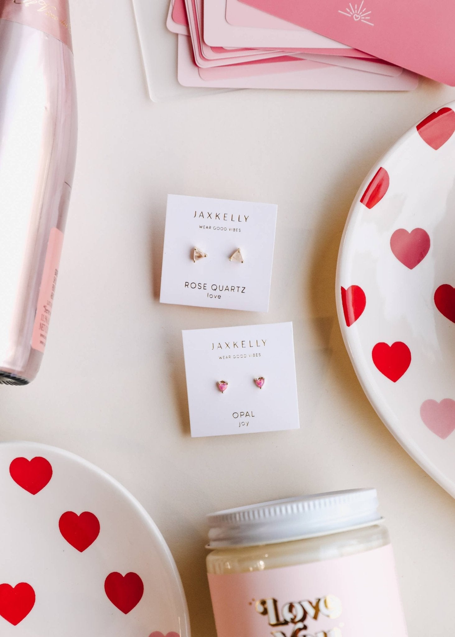 Tiny Pink Opal Heart Earring - Spiral Circle