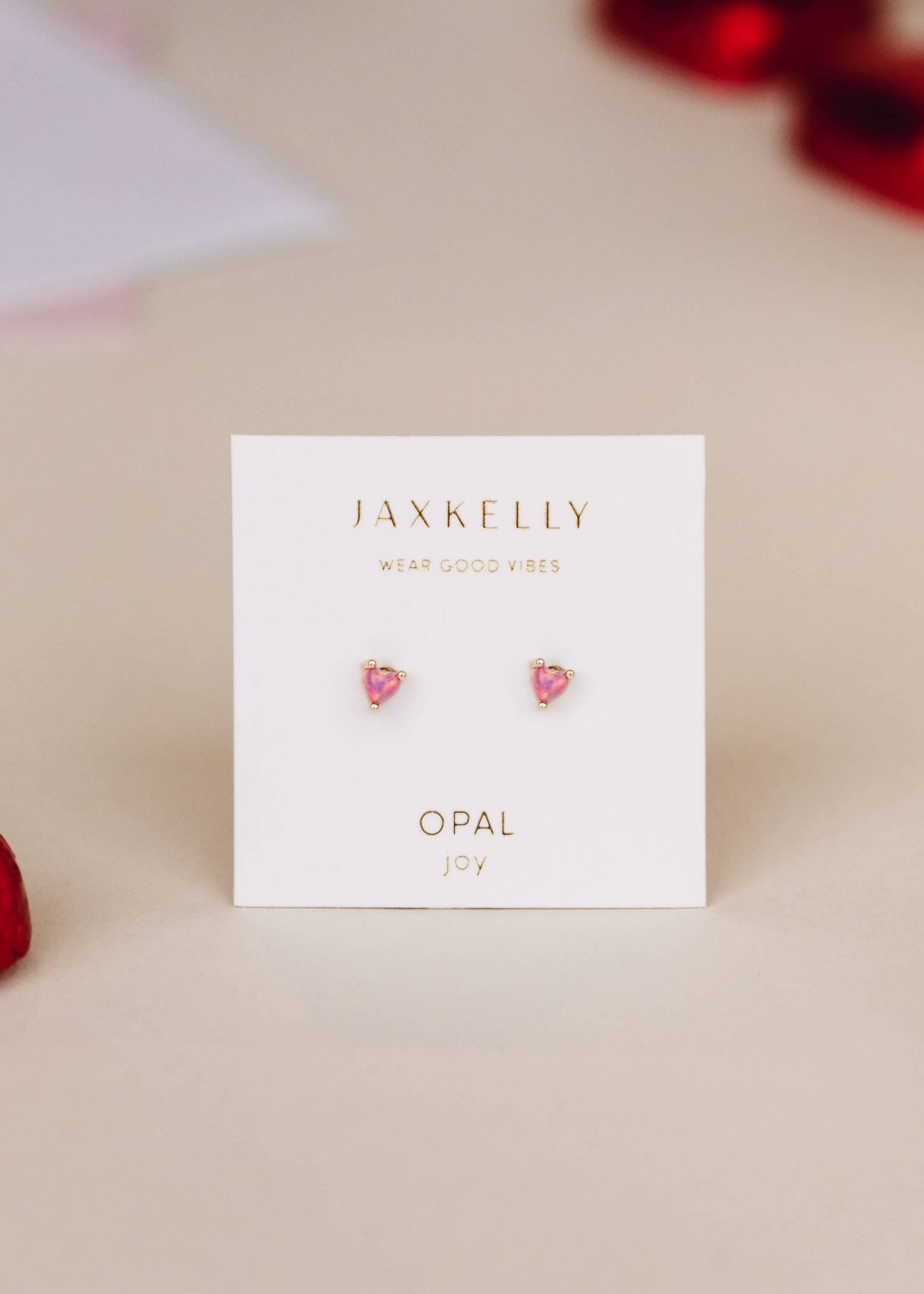 Tiny Pink Opal Heart Earring - Spiral Circle