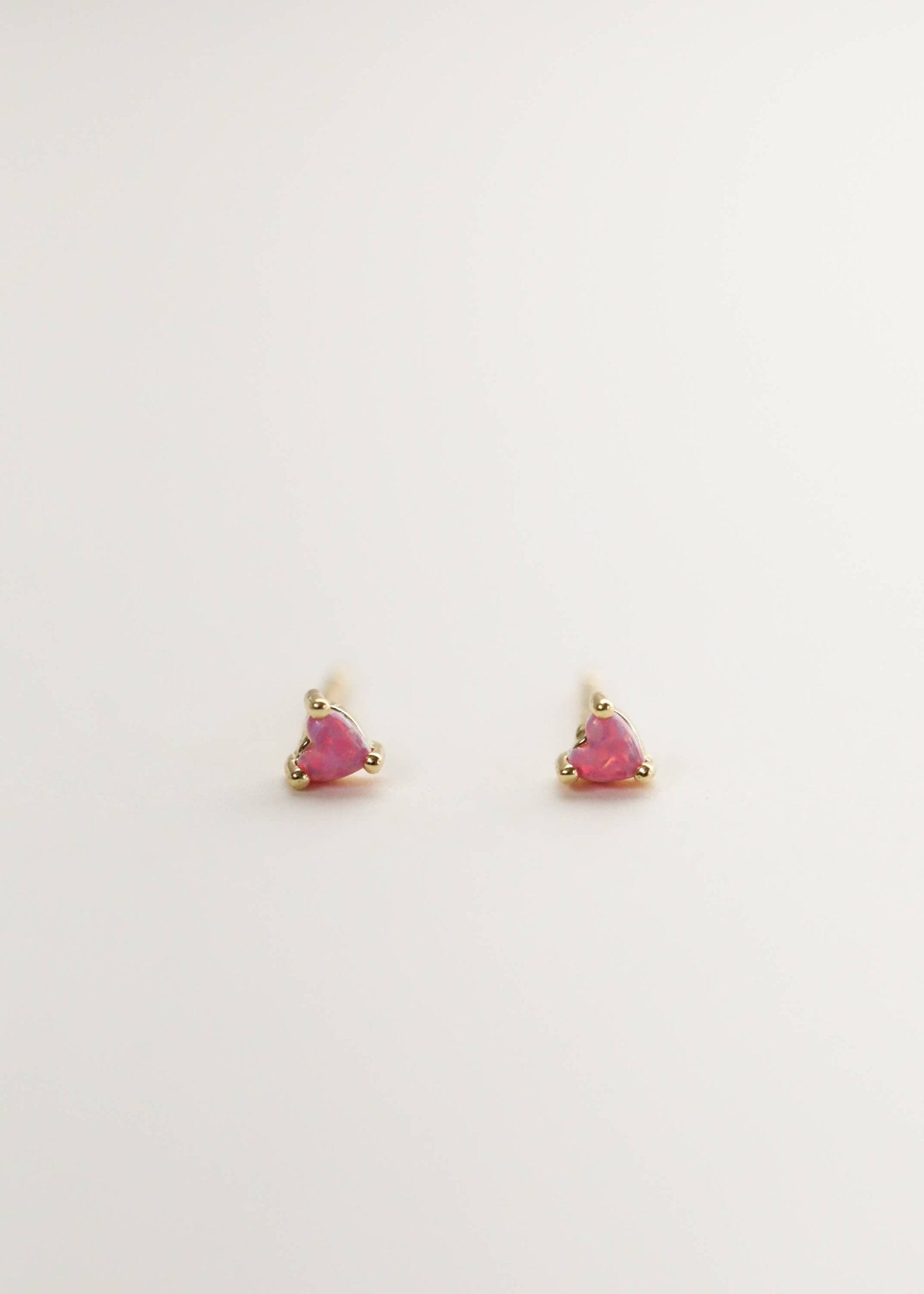Tiny Pink Opal Heart Earring - Spiral Circle