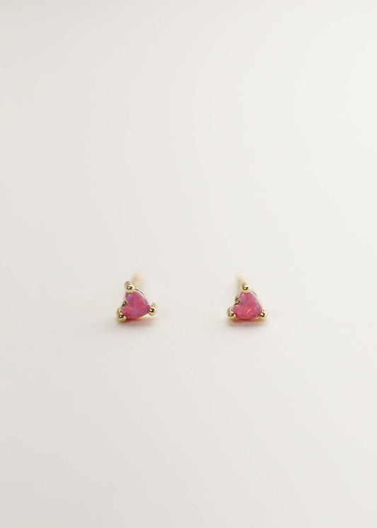 Tiny Pink Opal Heart Earring - Spiral Circle