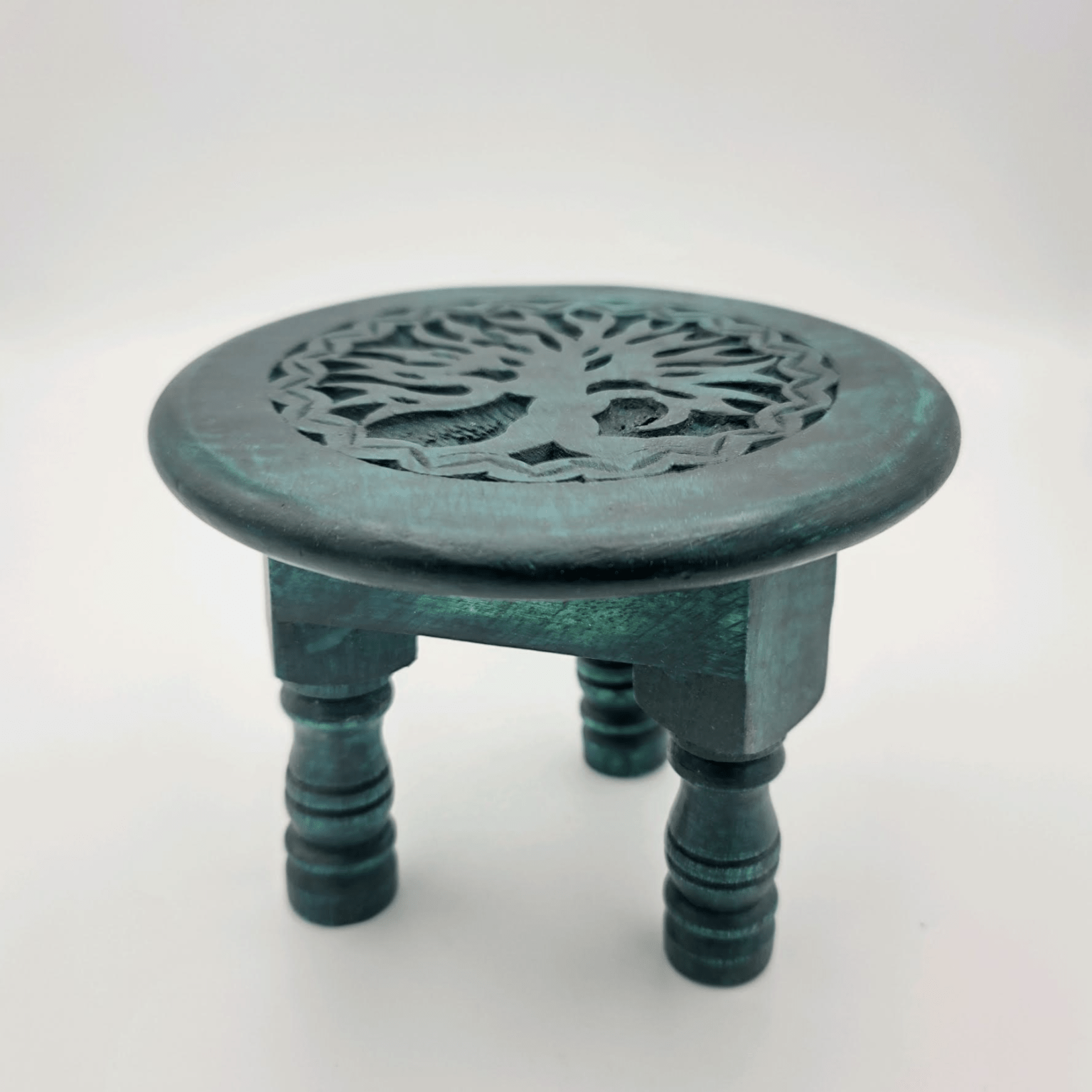 Tree of Life Carved Wood Altar Table - Spiral Circle