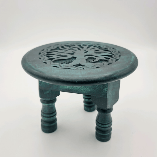 Tree of Life Carved Wood Altar Table - Spiral Circle