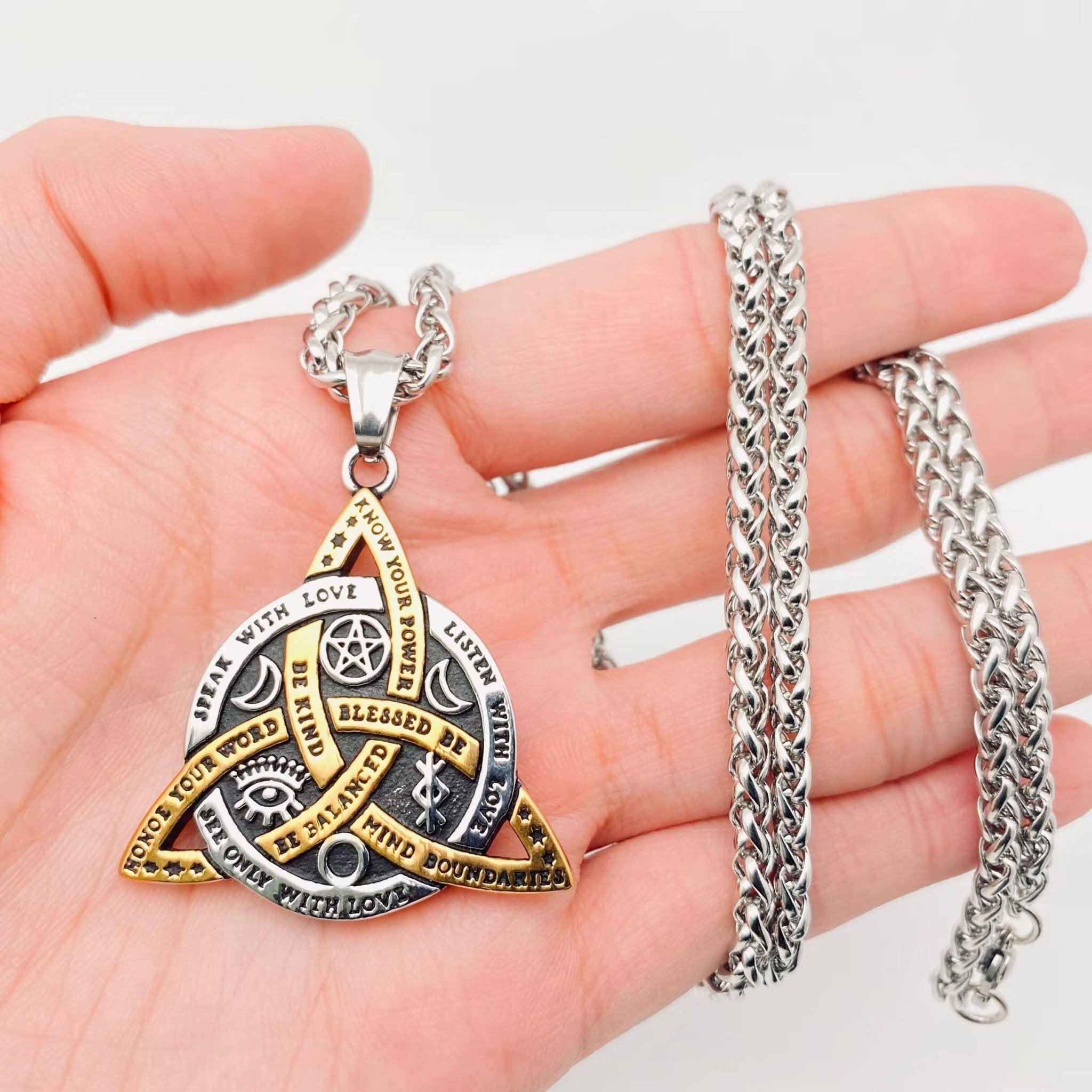 Triangle Star Moon Emblem Necklace - Spiral Circle