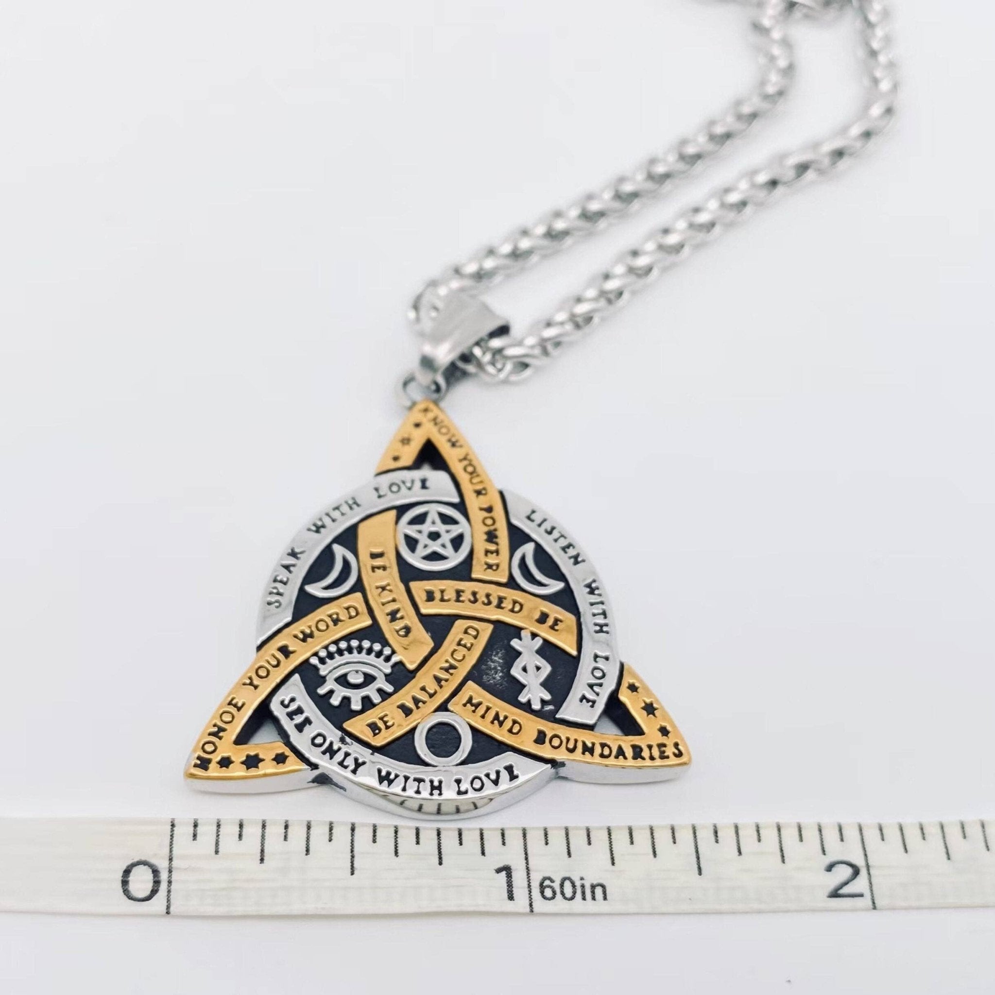 Triangle Star Moon Emblem Necklace - Spiral Circle