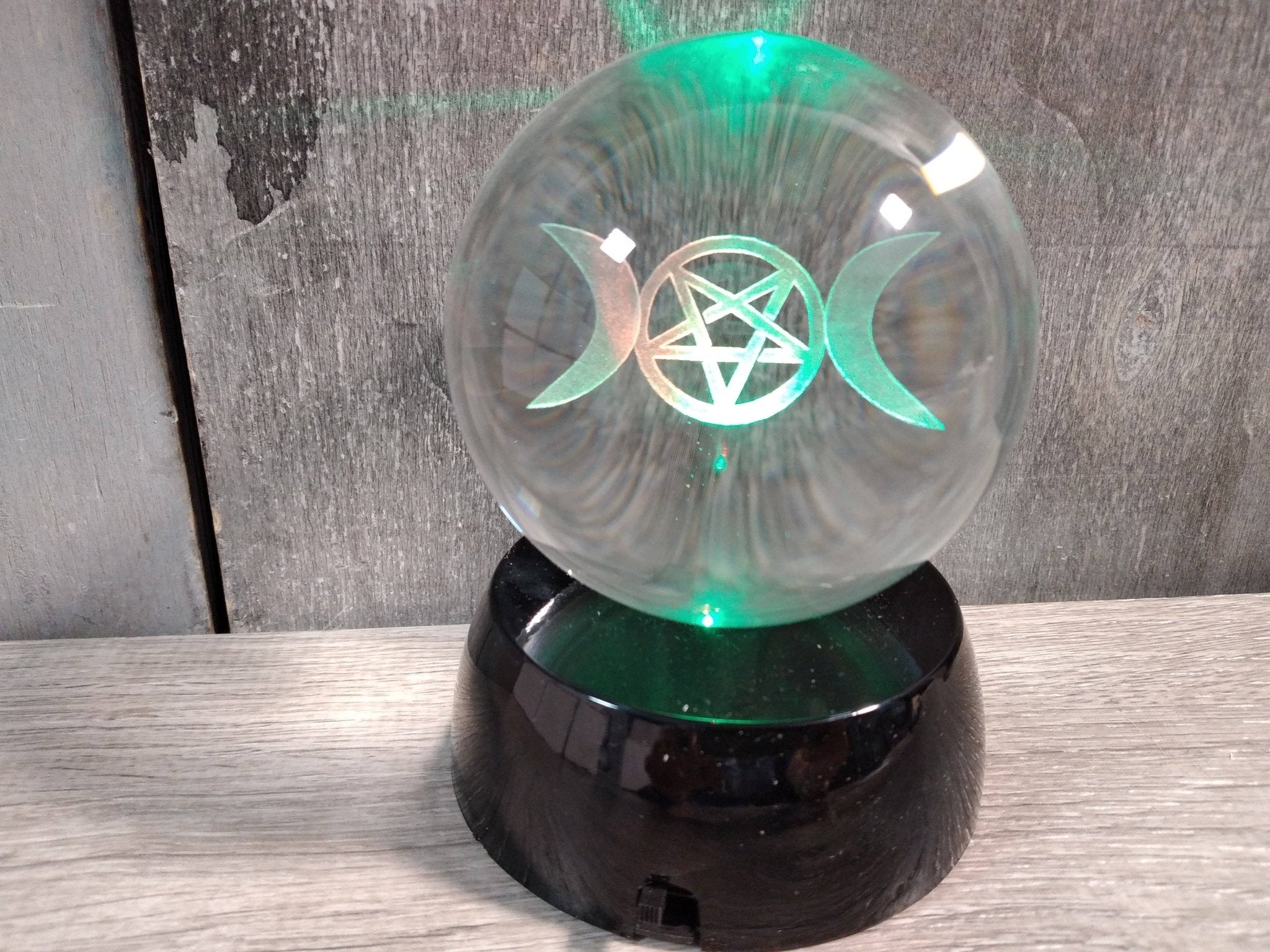 Triple Moon | Laser Engraved 80mm Glass Sphere - Spiral Circle