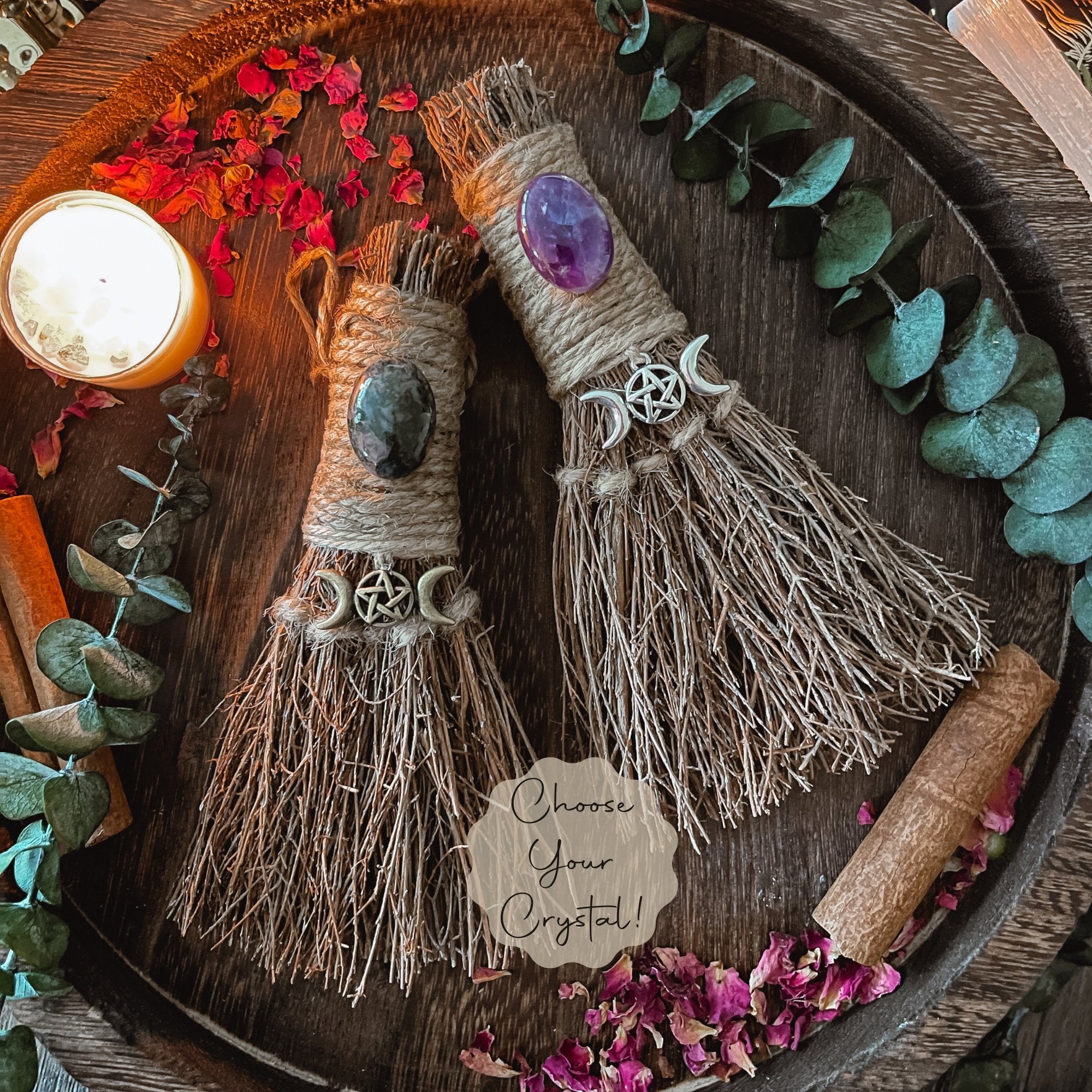 Triple Moon Pentacle Witch's Besom | Witchy Altar Broom 6