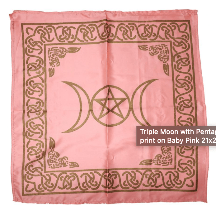 Triple Moon with Pentagram Altar Cloth | Baby Pink - Spiral Circle