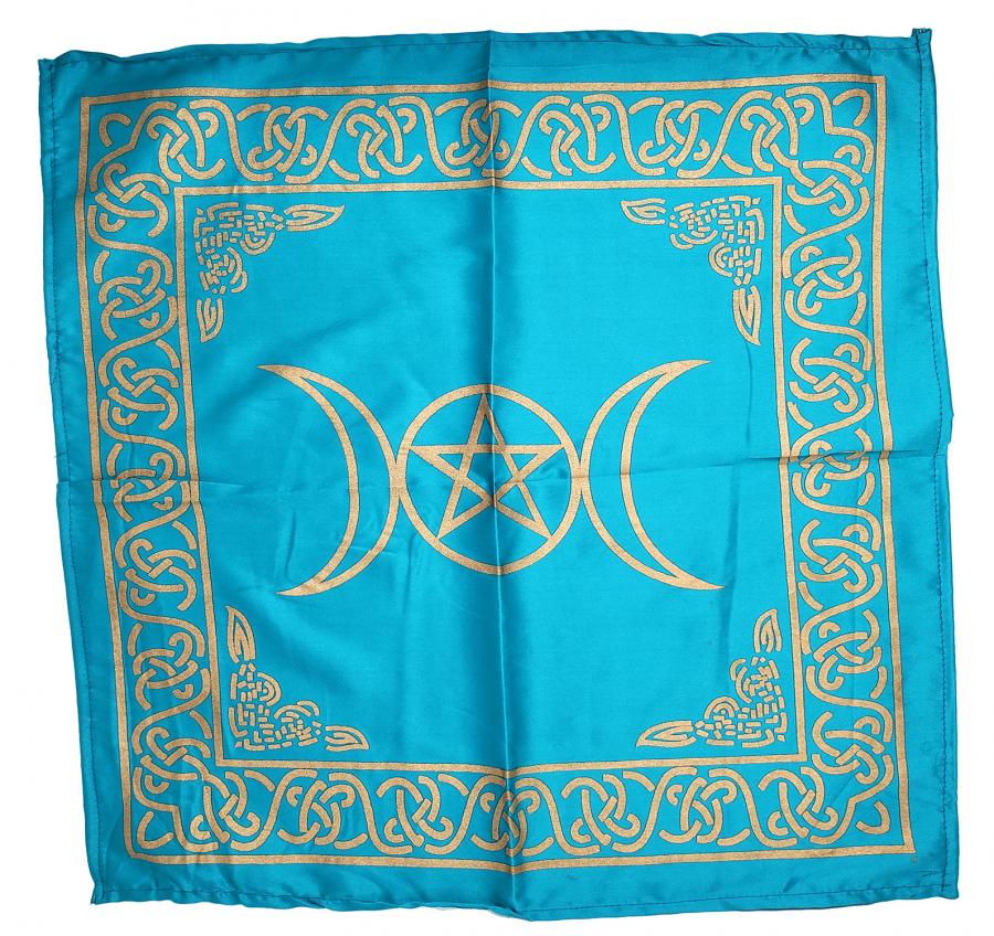 Triple Moon with Pentagram Altar Cloth Turquoise 21x21