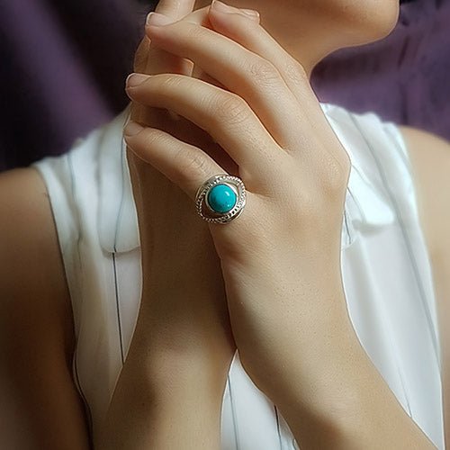Turquoise Evil Eye Ring I Sterling Silver Size 7 - Spiral Circle