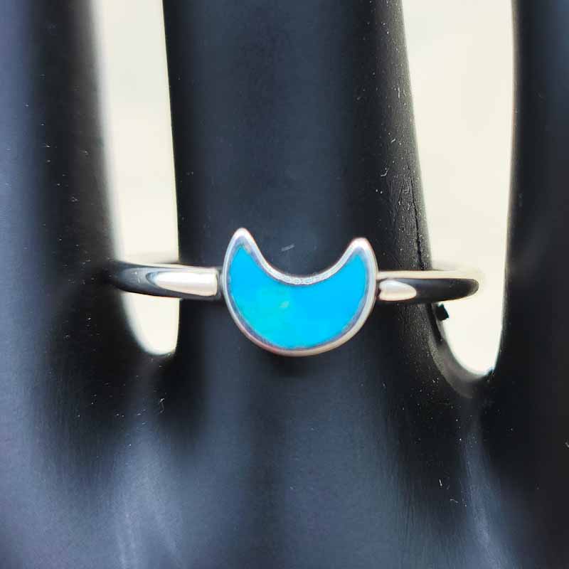 Turquoise Polished Moon Ring | Sterling Silver - Spiral Circle