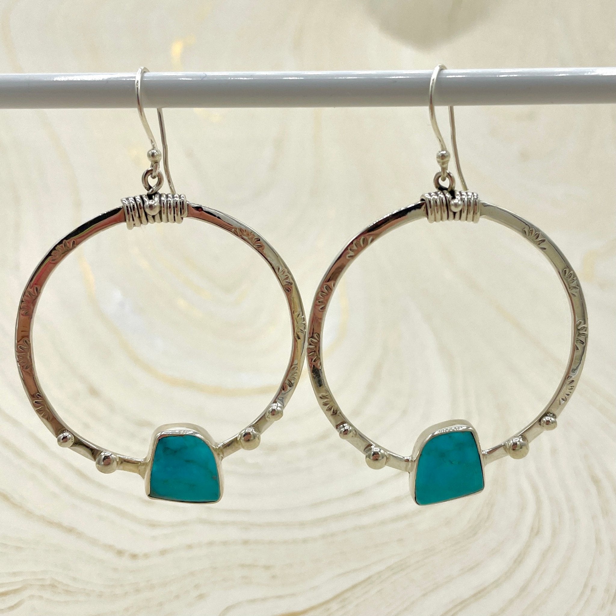 Turquoise Psychic Eye Hoop Earrings | Sterling Silver - Spiral Circle
