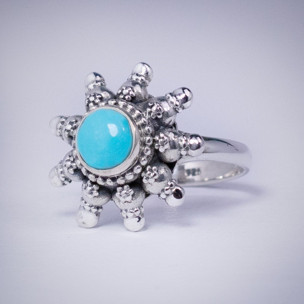 Turquoise Tribal Sun Ring | Sterling Silver - Spiral Circle