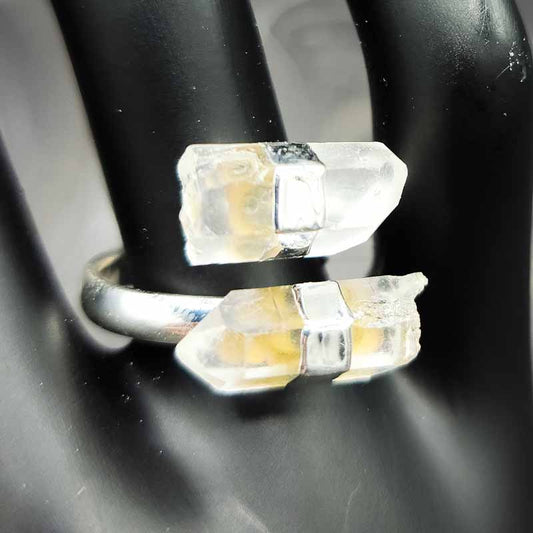 Twin Gem Wrap Ring - Spiral Circle